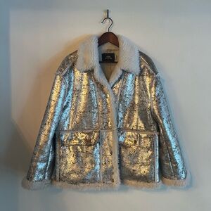 Urban Outfitters Silver Faux-Fur Jacket Small